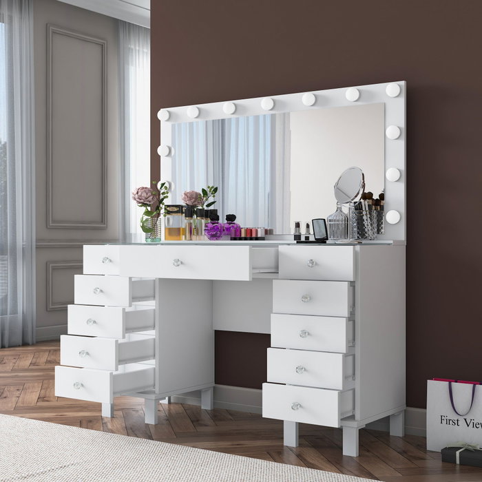 Hanah Home Mesa de Maquillaje BJ137 - 3847 Blanca con 13 Focos Hanah Home Mesa de Maquillaje BJ137 - 3847 Blanca con 13 Focos
